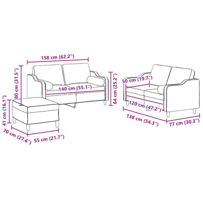 Set Divani 3 pz con Cuscini Grigio Chiaro in Tessuto