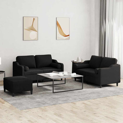 Set Divani 3 pz con Cuscini Nero in Tessuto | homemem39
