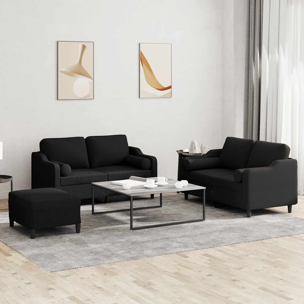 Set Divani 3 pz con Cuscini Nero in Tessuto - homemem39