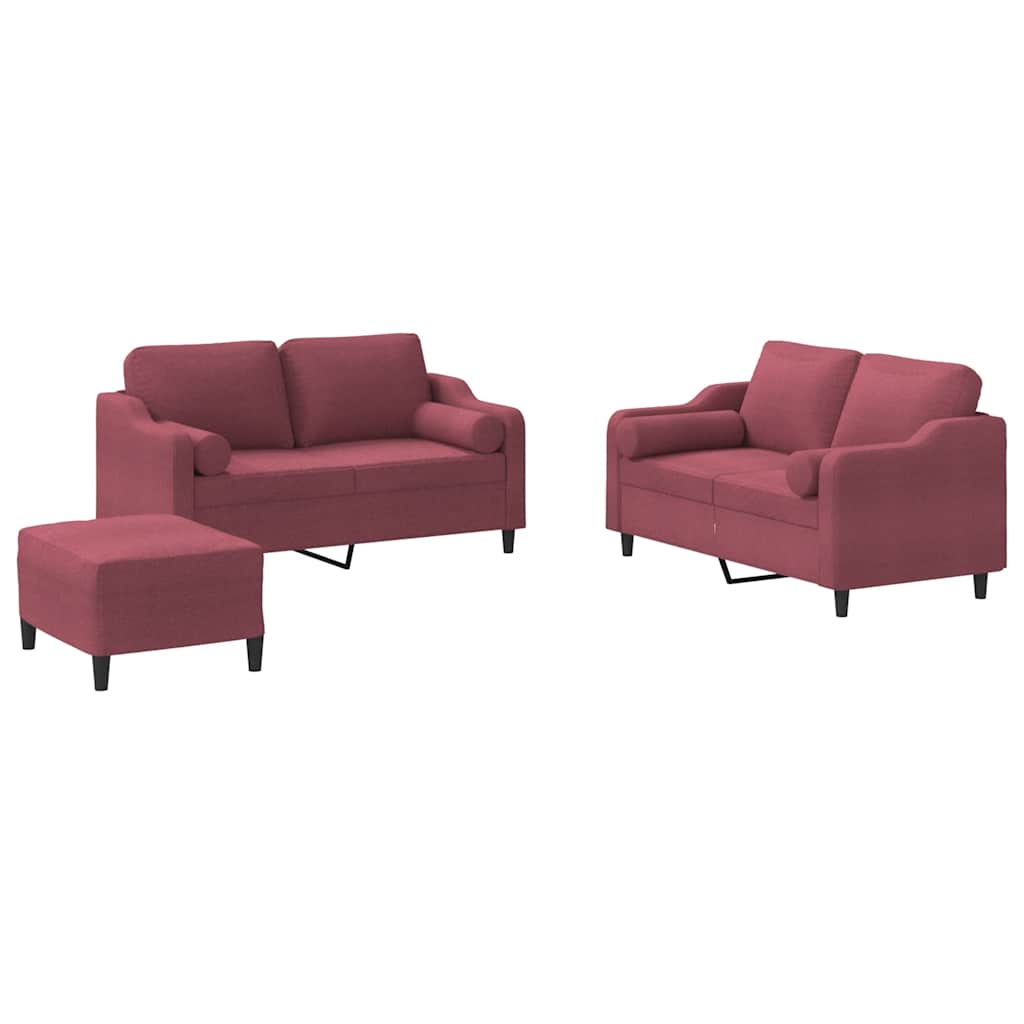 Set di Divani 3 pz con Cuscini Rosso Vino in Tessuto - homemem39