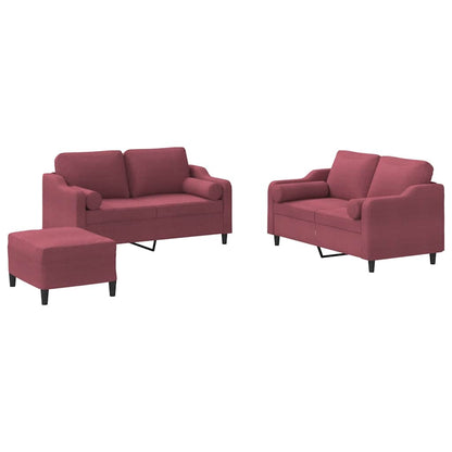 Set di Divani 3 pz con Cuscini Rosso Vino in Tessuto - homemem39
