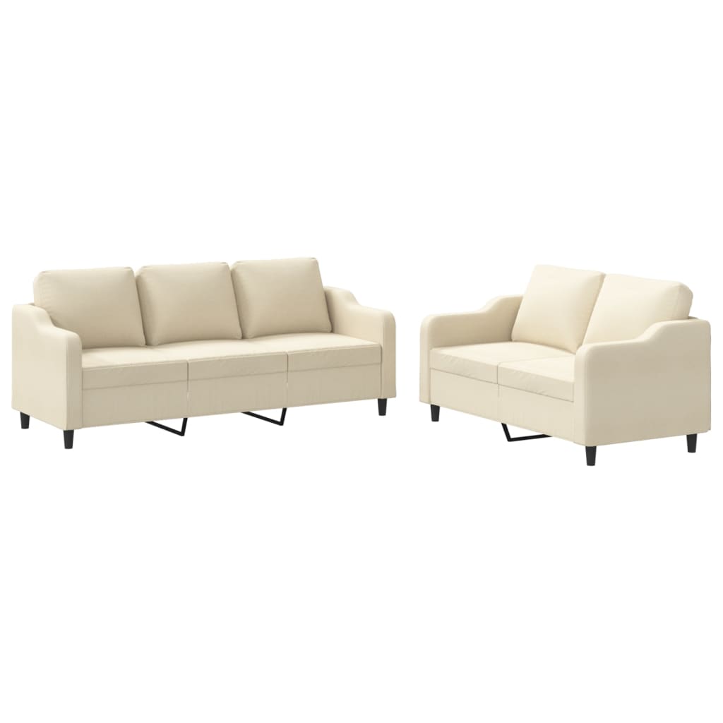 Set di Divani 2 pz con Cuscini Crema in Tessuto | homemem39