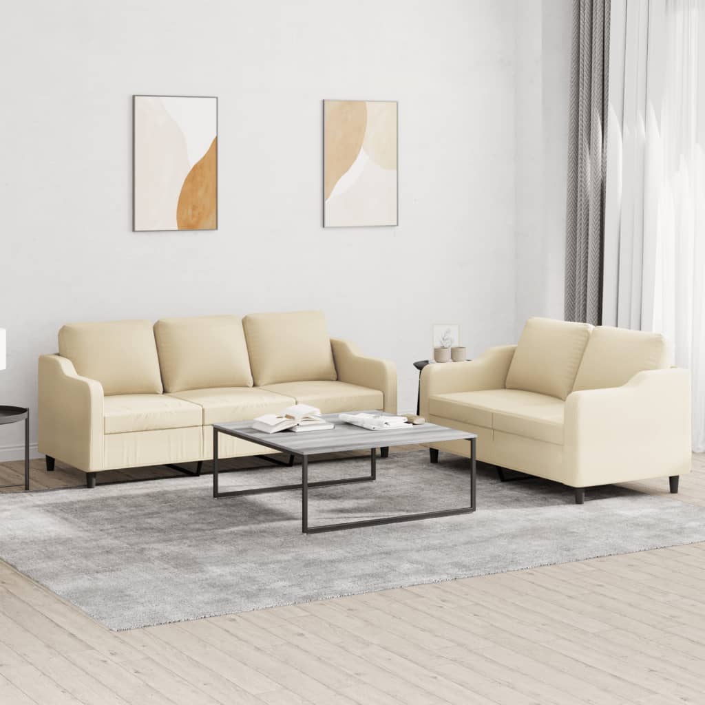 Set di Divani 2 pz con Cuscini Crema in Tessuto | homemem39
