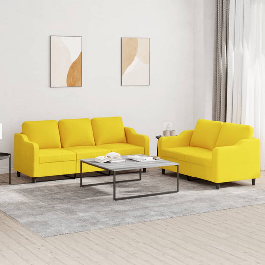 Set di Divani 2 pz con Cuscini Giallo Chiaro in Tessuto
