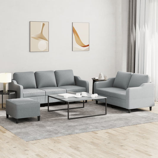 Set di Divani 3 pz con Cuscini Grigio Chiaro in Tessuto | homemem39