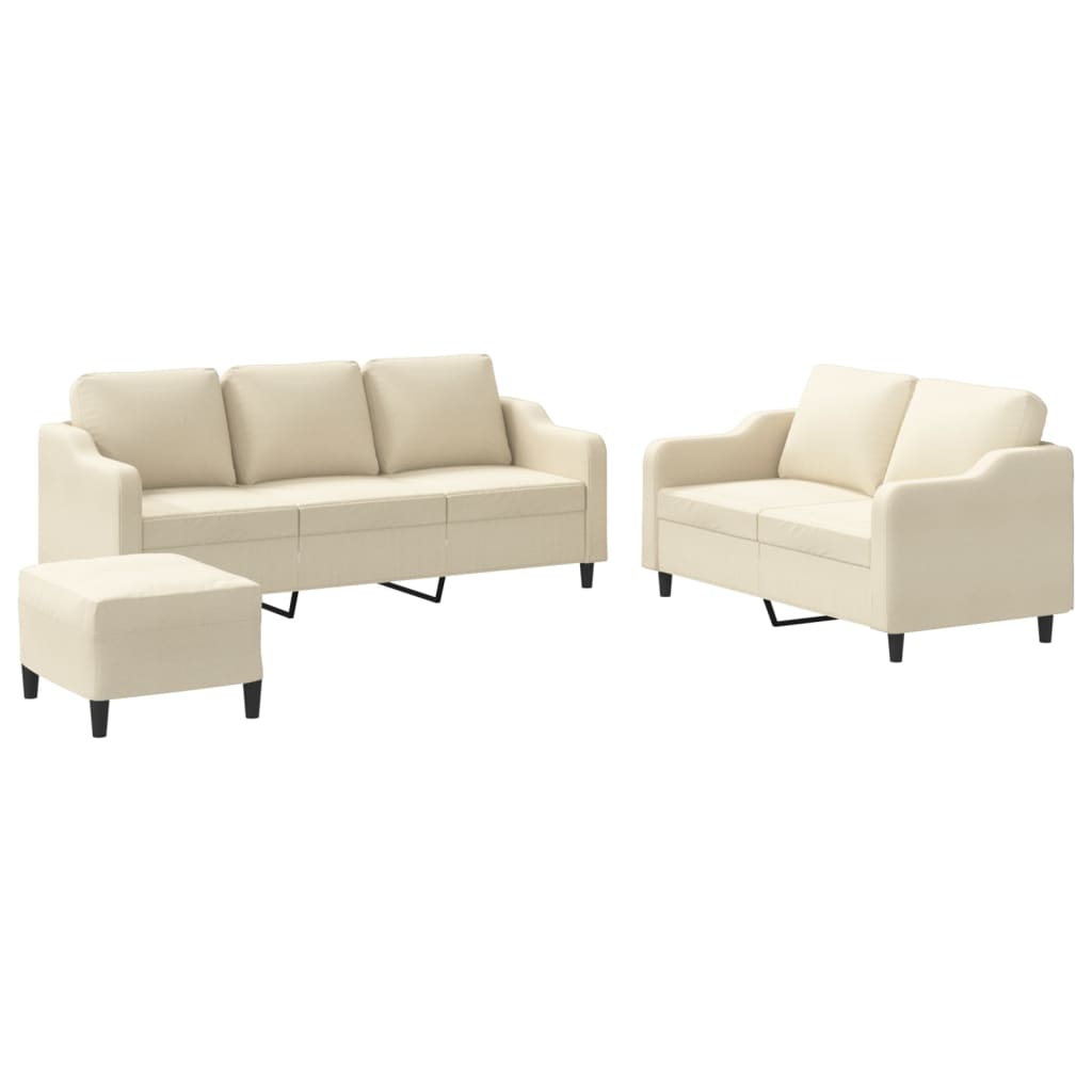 Set di Divani 3 pz con Cuscini Crema in Tessuto | homemem39