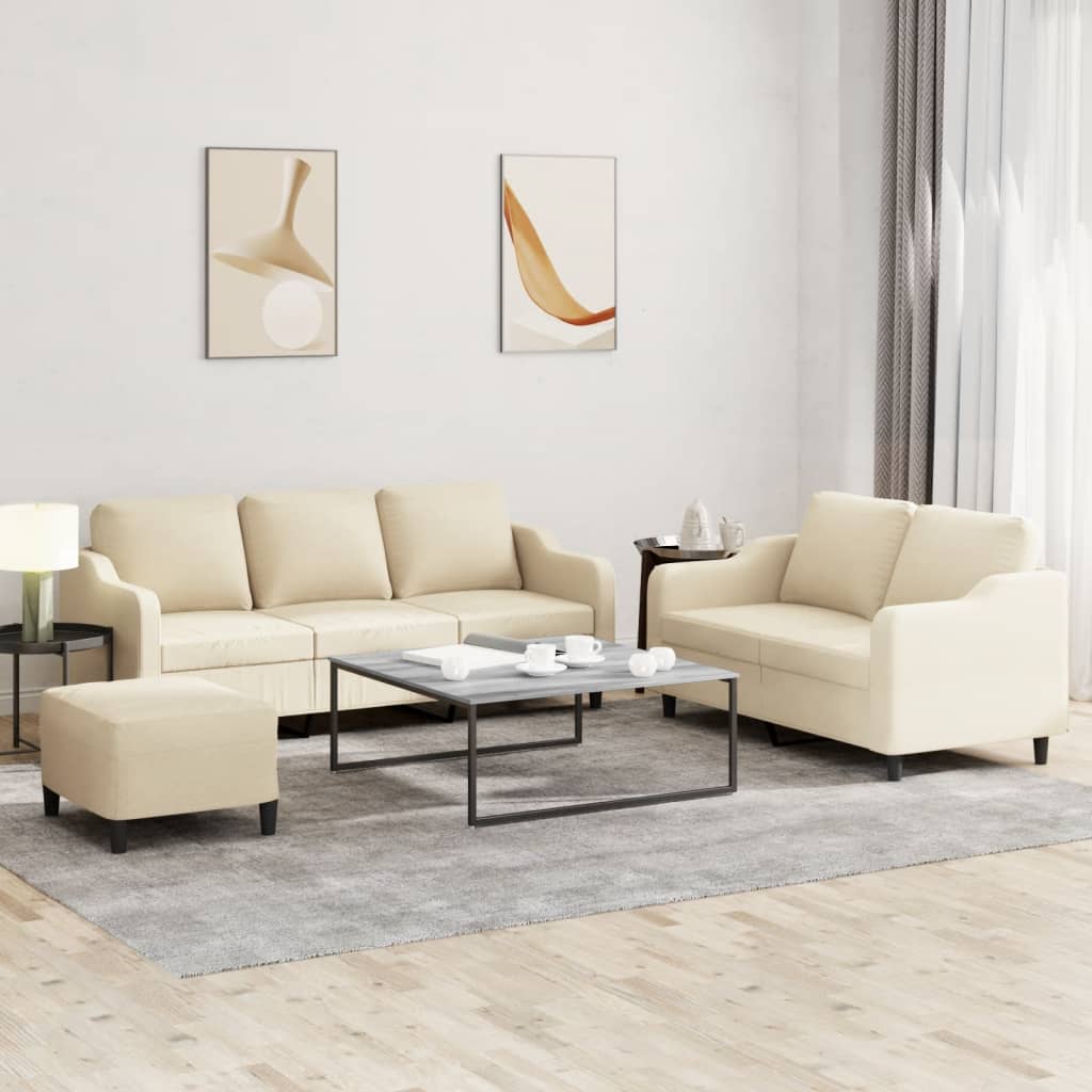 Set di Divani 3 pz con Cuscini Crema in Tessuto | homemem39