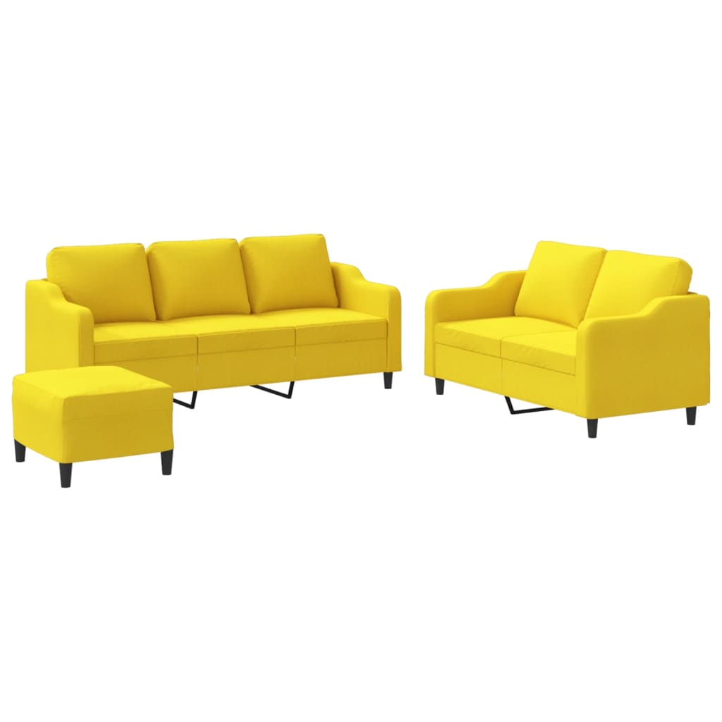 Set di Divani 3 pz con Cuscini Giallo Chiaro in Tessuto - homemem39