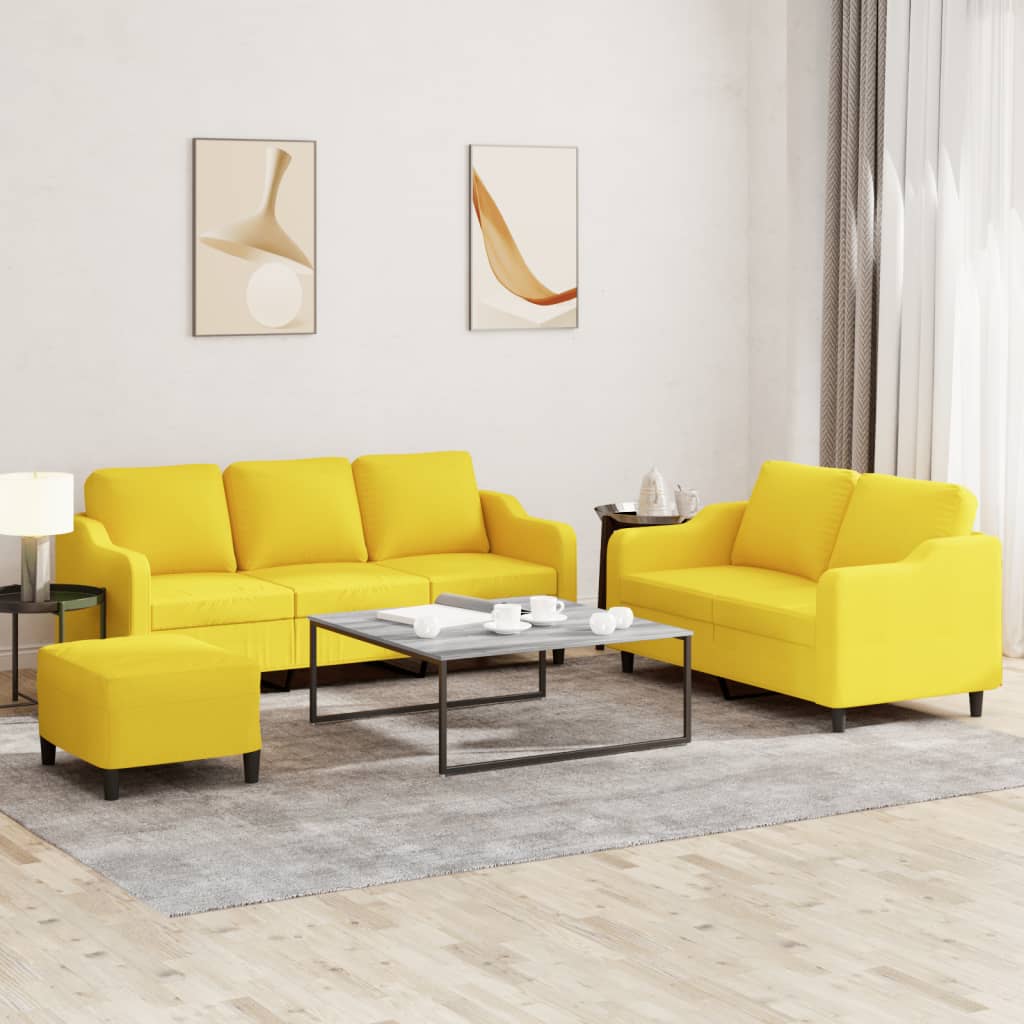 Set di Divani 3 pz con Cuscini Giallo Chiaro in Tessuto