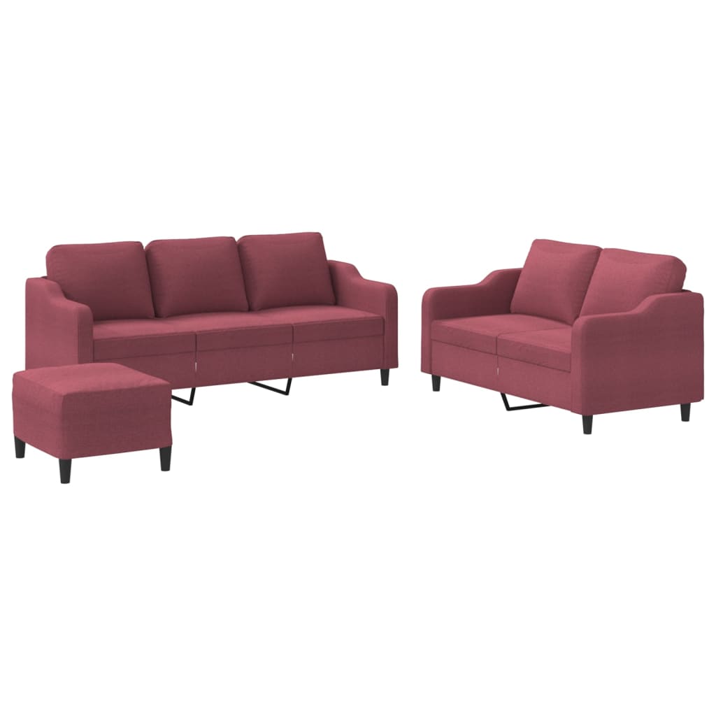 Set di Divani 3 pz con Cuscini Rosso Vino in Tessuto | homemem39