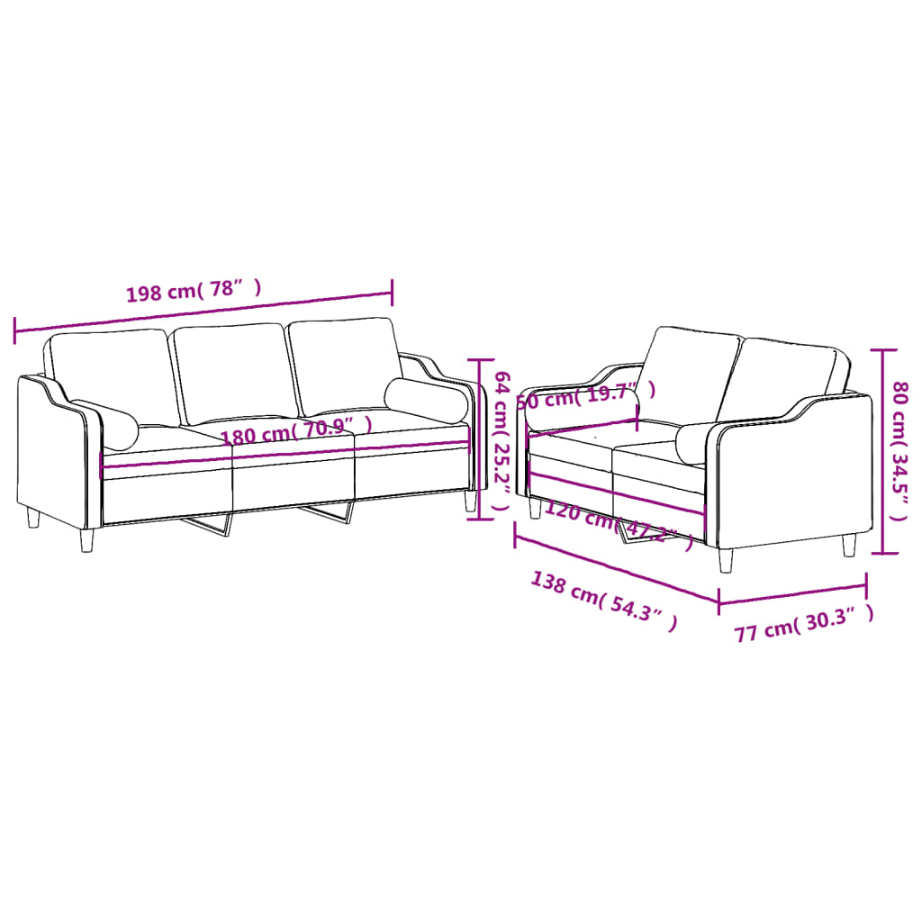 Set Divani 2 pz con Cuscini Grigio Chiaro in Tessuto