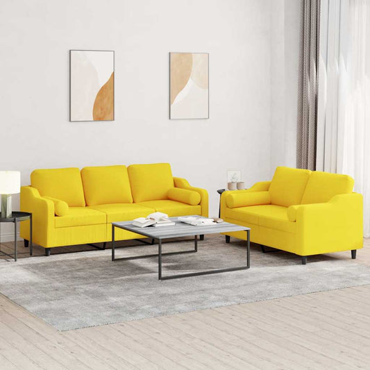 Set di Divani 2 pz con Cuscini Giallo Chiaro in Tessuto