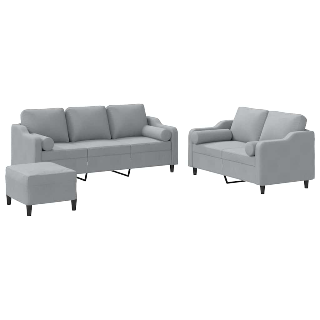 Set Divani 3 pz con Cuscini Grigio Chiaro in Tessuto - homemem39