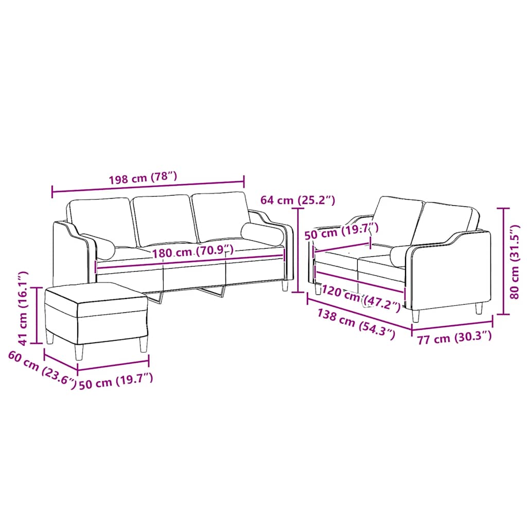 Set Divani 3 pz con Cuscini Grigio Chiaro in Tessuto - homemem39