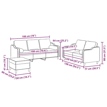 Set Divani 3 pz con Cuscini Grigio Chiaro in Tessuto - homemem39