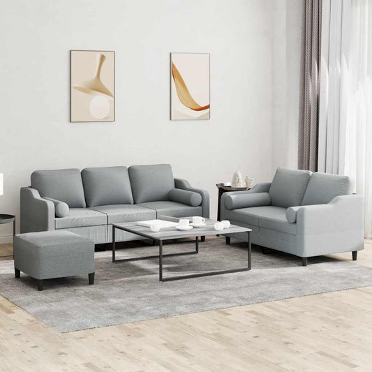 Set Divani 3 pz con Cuscini Grigio Chiaro in Tessuto | homemem39