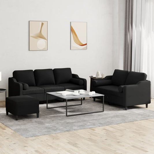 Set Divani 3 pz con Cuscini Nero in Tessuto | homemem39