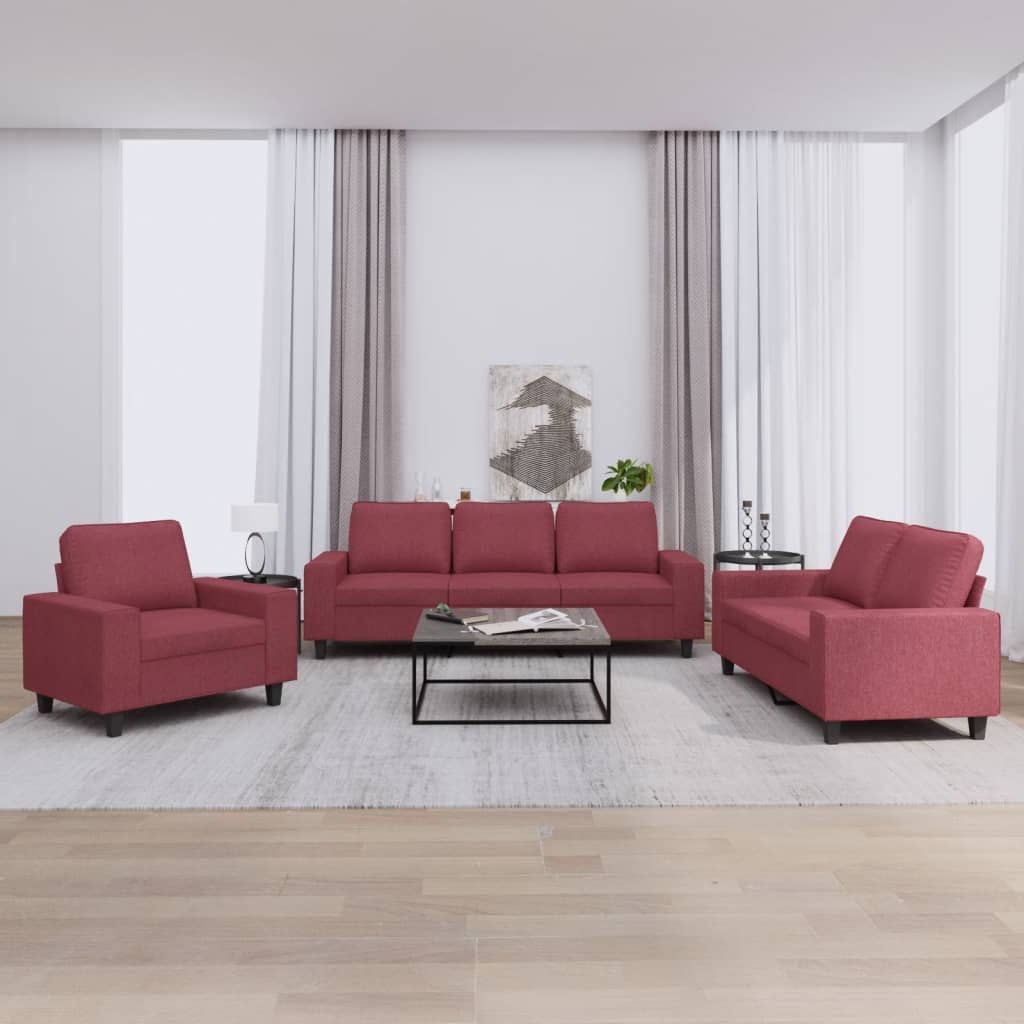 Set di Divani 3 pz Rosso Vino in Tessuto - homemem39
