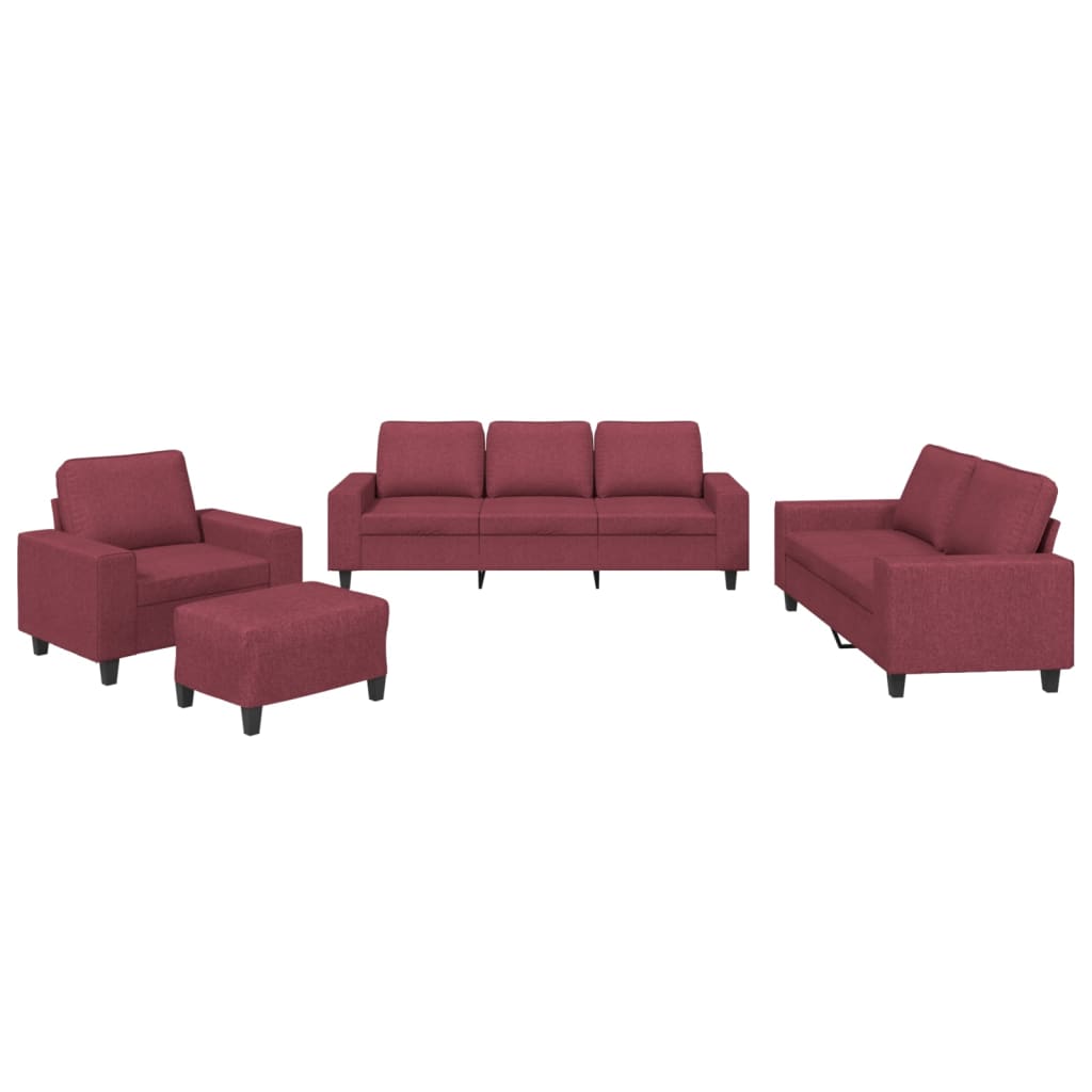 Set di Divani 4 pz Rosso Vino in Tessuto | homemem39