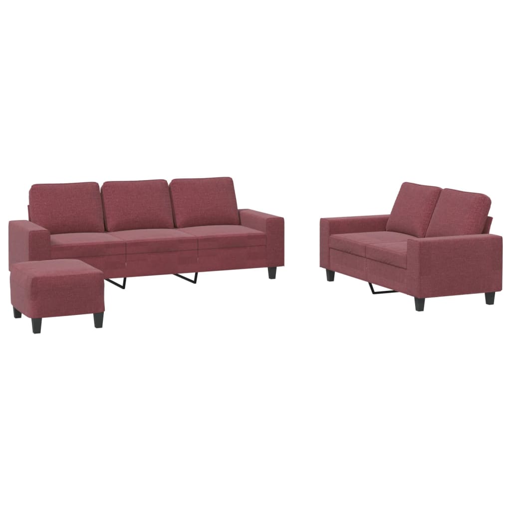 Set di Divani 3 pz Rosso Vino in Tessuto | homemem39