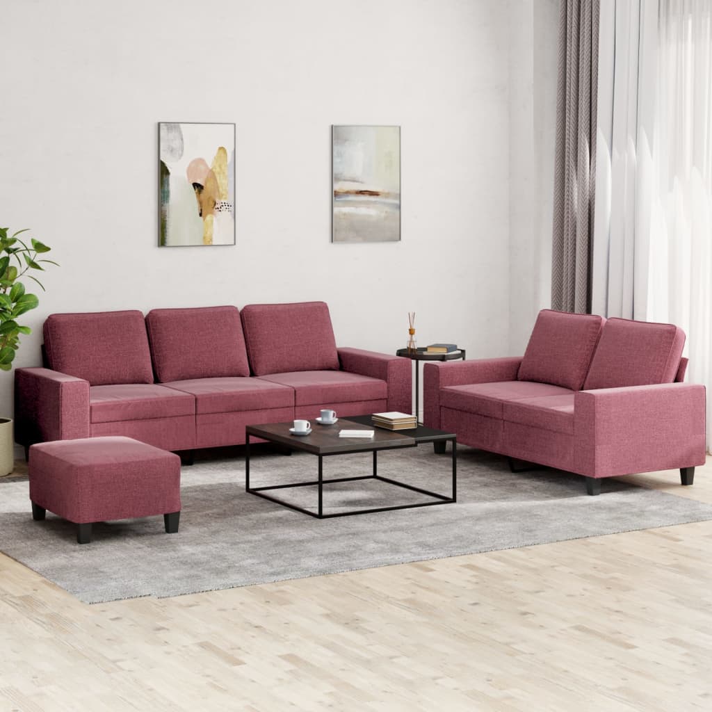 Set di Divani 3 pz Rosso Vino in Tessuto - homemem39