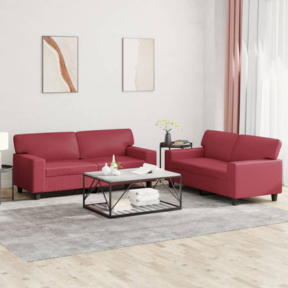 Set di Divani 2 pz Rosso Vino in Similpelle