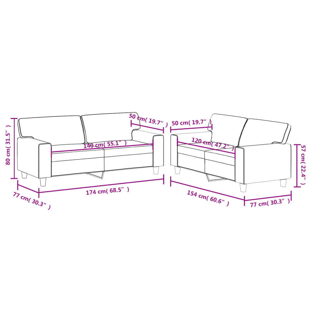 Set di Divani 2 pz Cappuccino in Similpelle