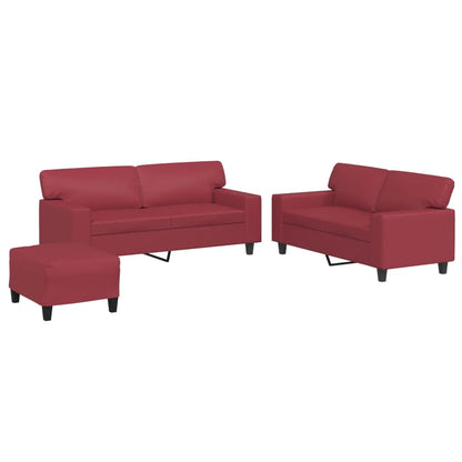 Set di Divani 3 pz Rosso Vino in Similpelle