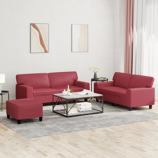 Set di Divani 3 pz Rosso Vino in Similpelle