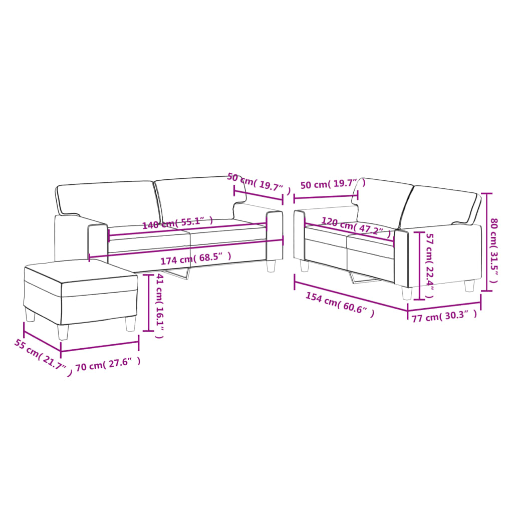 Set di Divani 3 pz Cappuccino in Similpelle