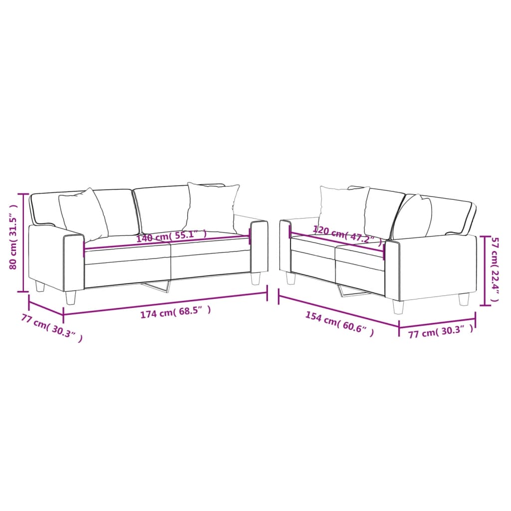 Set di Divani 2 pz con Cuscini Grigio in Similpelle