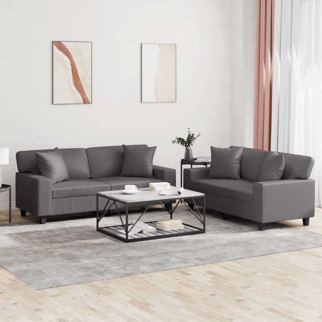 Set di Divani 2 pz con Cuscini Grigio in Similpelle - homemem39