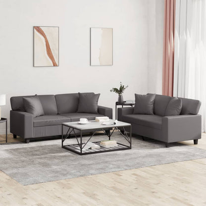 Set di Divani 2 pz con Cuscini Grigio in Similpelle - homemem39
