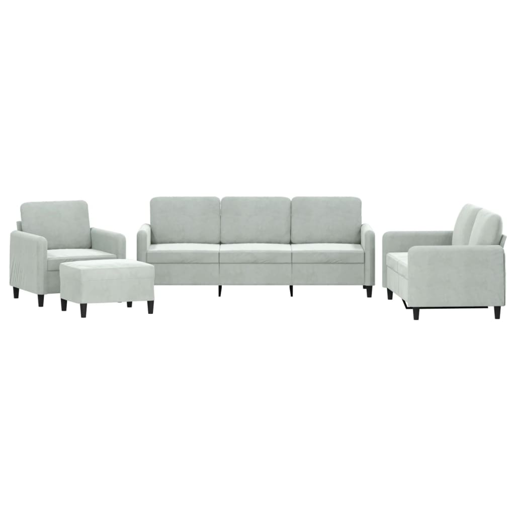 Set di Divani 4 pz Grigio Chiaro in Velluto | homemem39
