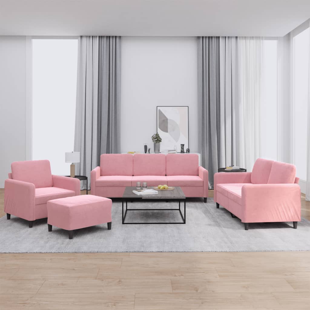 Set di Divani 4 pz Rosa in Velluto | homemem39