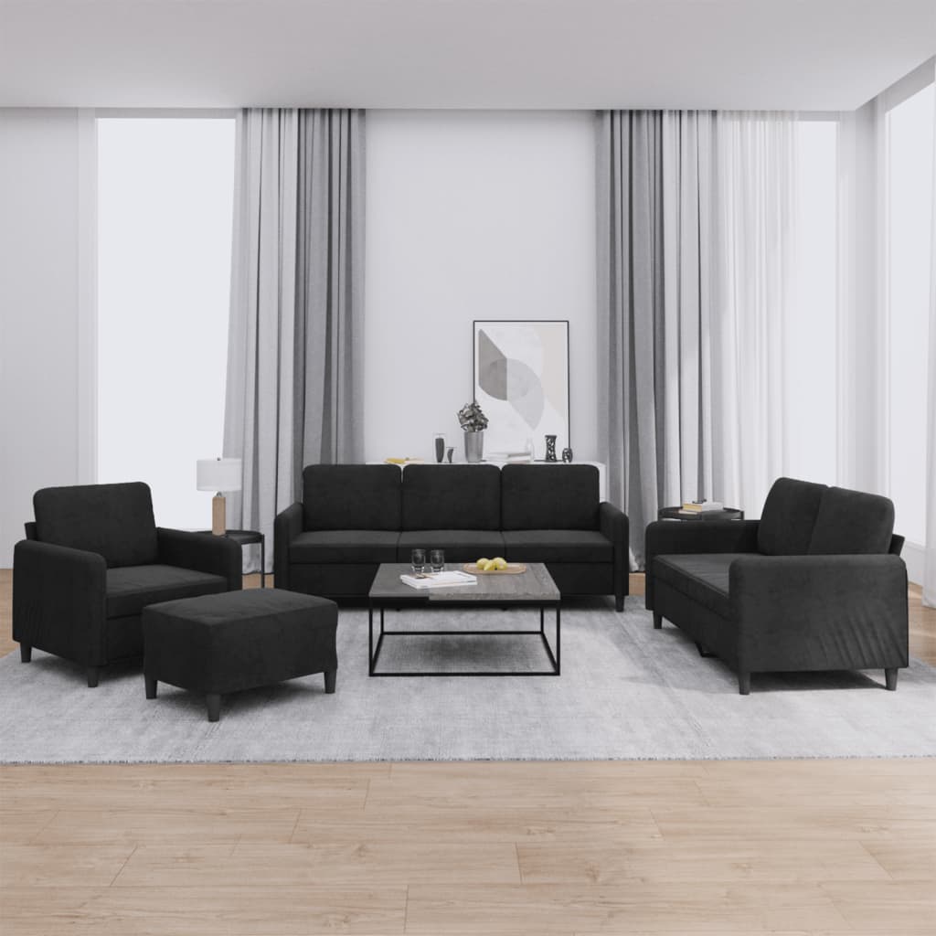 Set di Divani 4 pz Nero in Velluto | homemem39