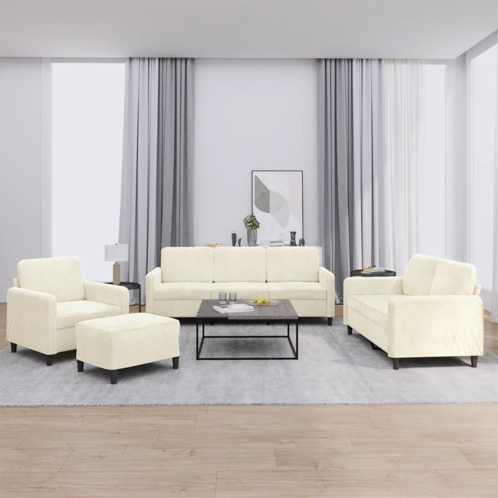 Set di Divani 4 pz Crema in Velluto | homemem39