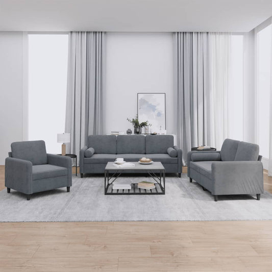 Set di Divani 3 pz con Cuscini Grigio Scuro in Velluto - homemem39