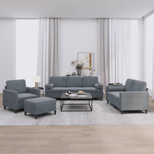 Set di Divani 4 pz con Cuscini Grigio Scuro in Velluto | homemem39