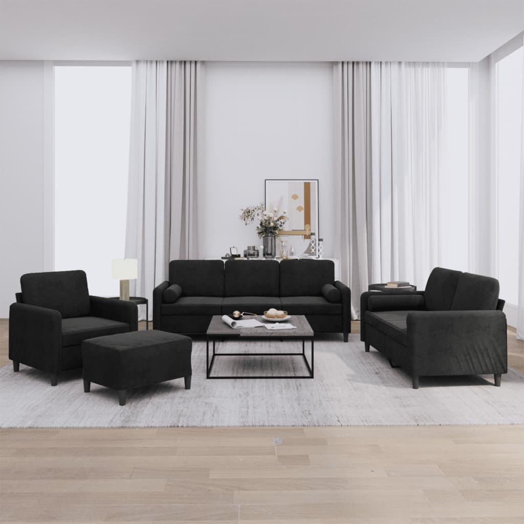 Set di Divani 4 pz con Cuscini Nero in Velluto | homemem39