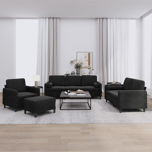 Set di Divani 4 pz con Cuscini Nero in Velluto | homemem39