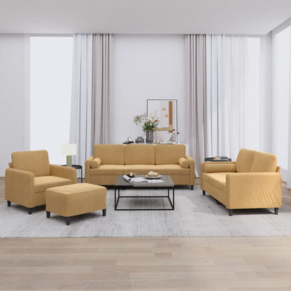 Set di Divani 4 pz con Cuscini Marrone in Velluto