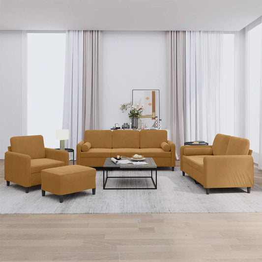 Set di Divani 4 pz con Cuscini Marrone in Velluto | homemem39