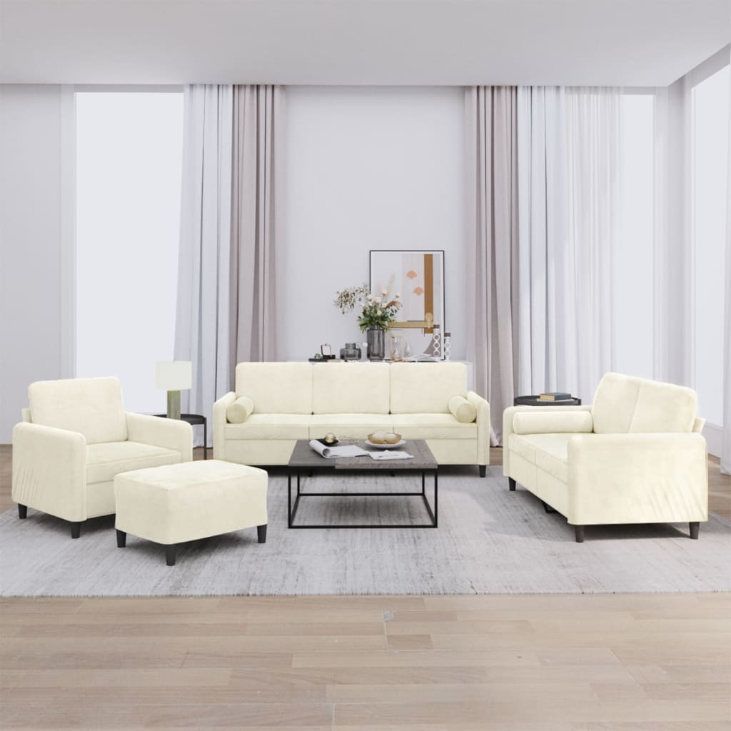 Set di Divani 4 pz con Cuscini Crema in Velluto | homemem39
