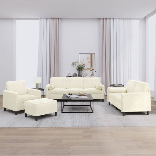 Set di Divani 4 pz con Cuscini Crema in Velluto | homemem39