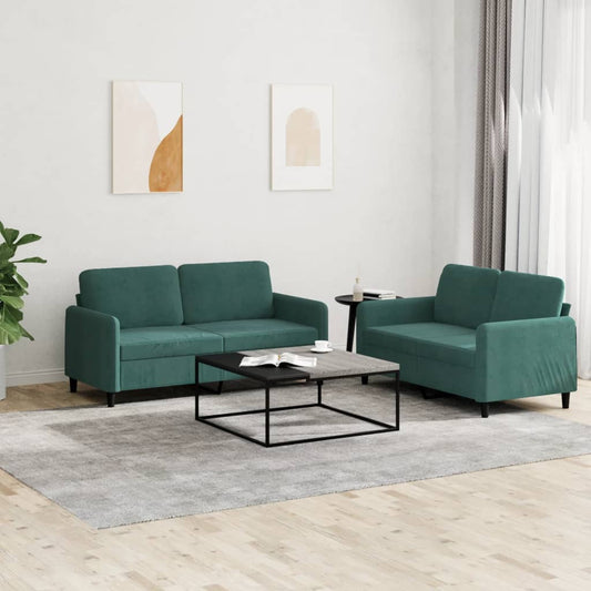 2 pc Dark Green Velvet Sofa Set