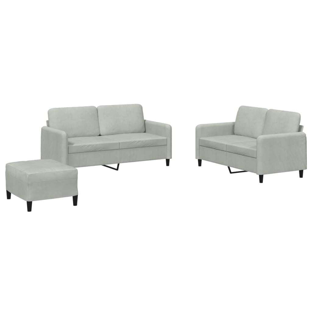 Set di Divani 3 pz Grigio Chiaro in Velluto | homemem39