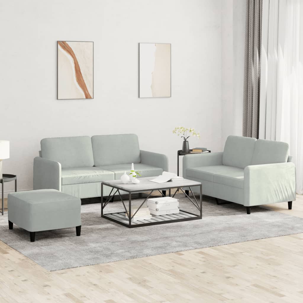 Set di Divani 3 pz Grigio Chiaro in Velluto | homemem39