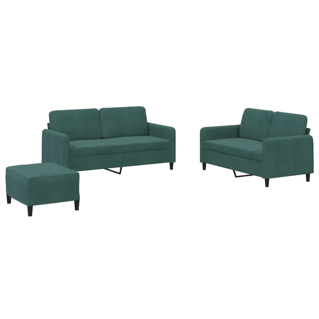 Set di Divani 3 pz Verde Scuro in Velluto - homemem39