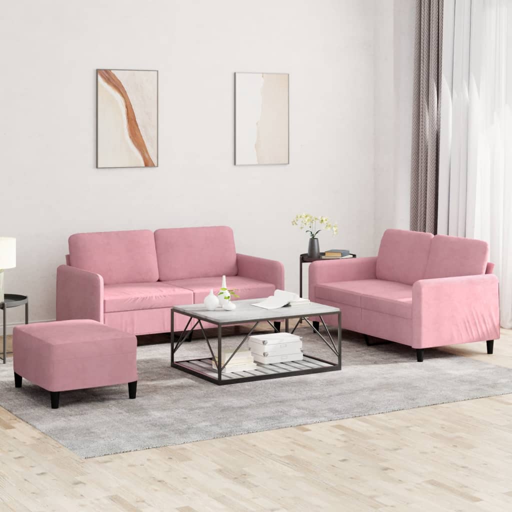 Set di Divani 3 pz Rosa in Velluto - homemem39